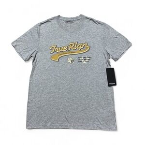 True Religion Buddha Logo Graphic T-Shirt Mens M Heather Gray Crew Old Skool NWT